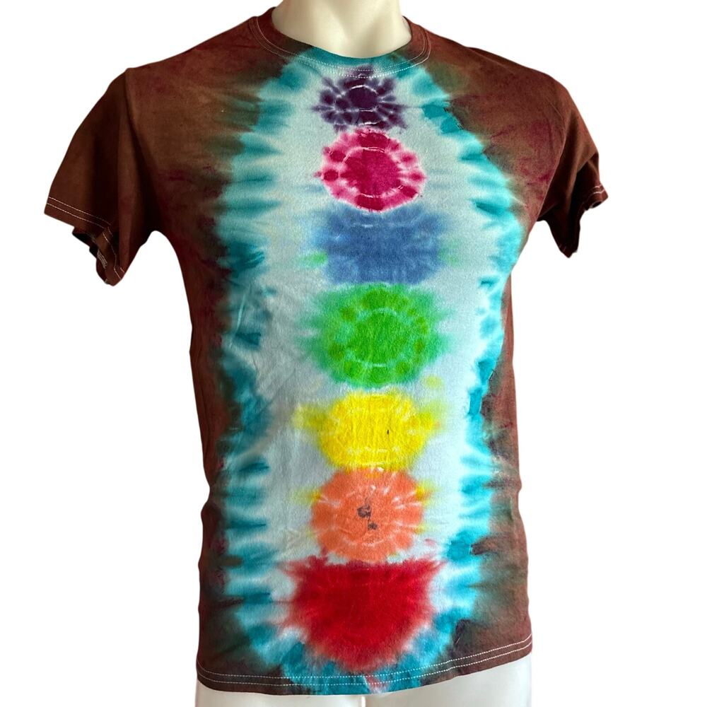 Mens Shirt Size Small Brown Chakra Tie Dye Indie Festival Hippie Retro Classic